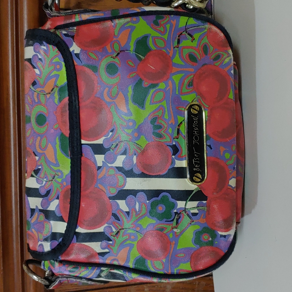 Betsey Johnson Cherries and Stripes  Crossbody Saddle Bag - Picture 6 of 17